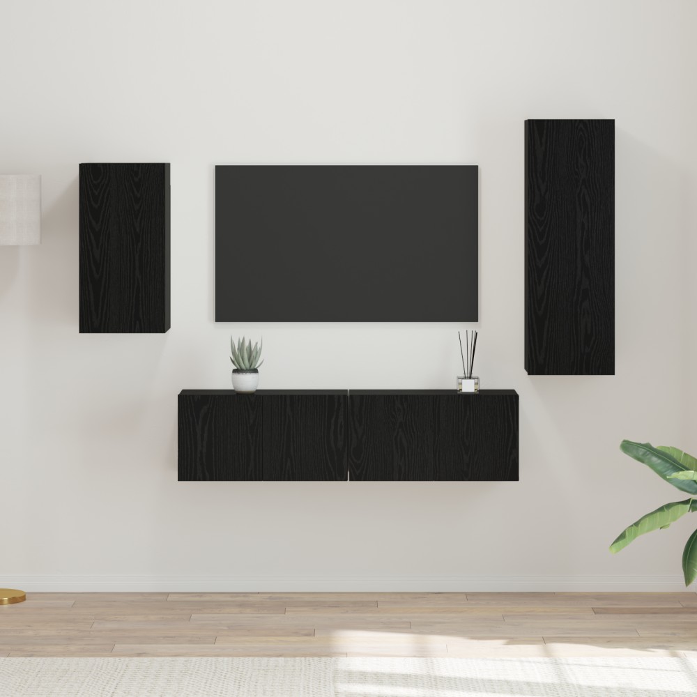vidaXL Set comodă TV Pe perete 4 pcs Stejar negru 30.5 x 30 x 90 cm