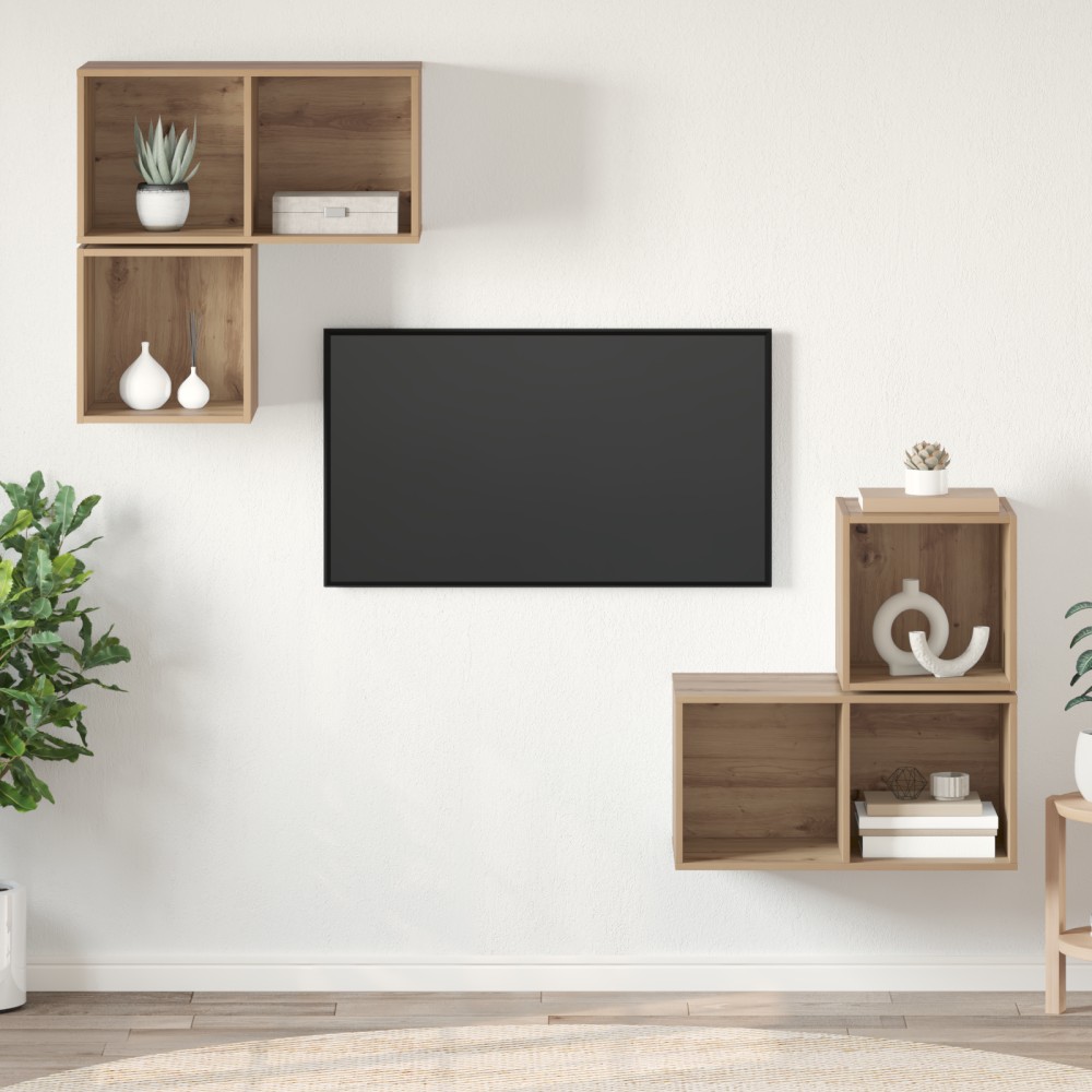 vidaXL Set comodă TV Pe perete 4 pcs stejar artizanal 37 x 37 x 72 cm