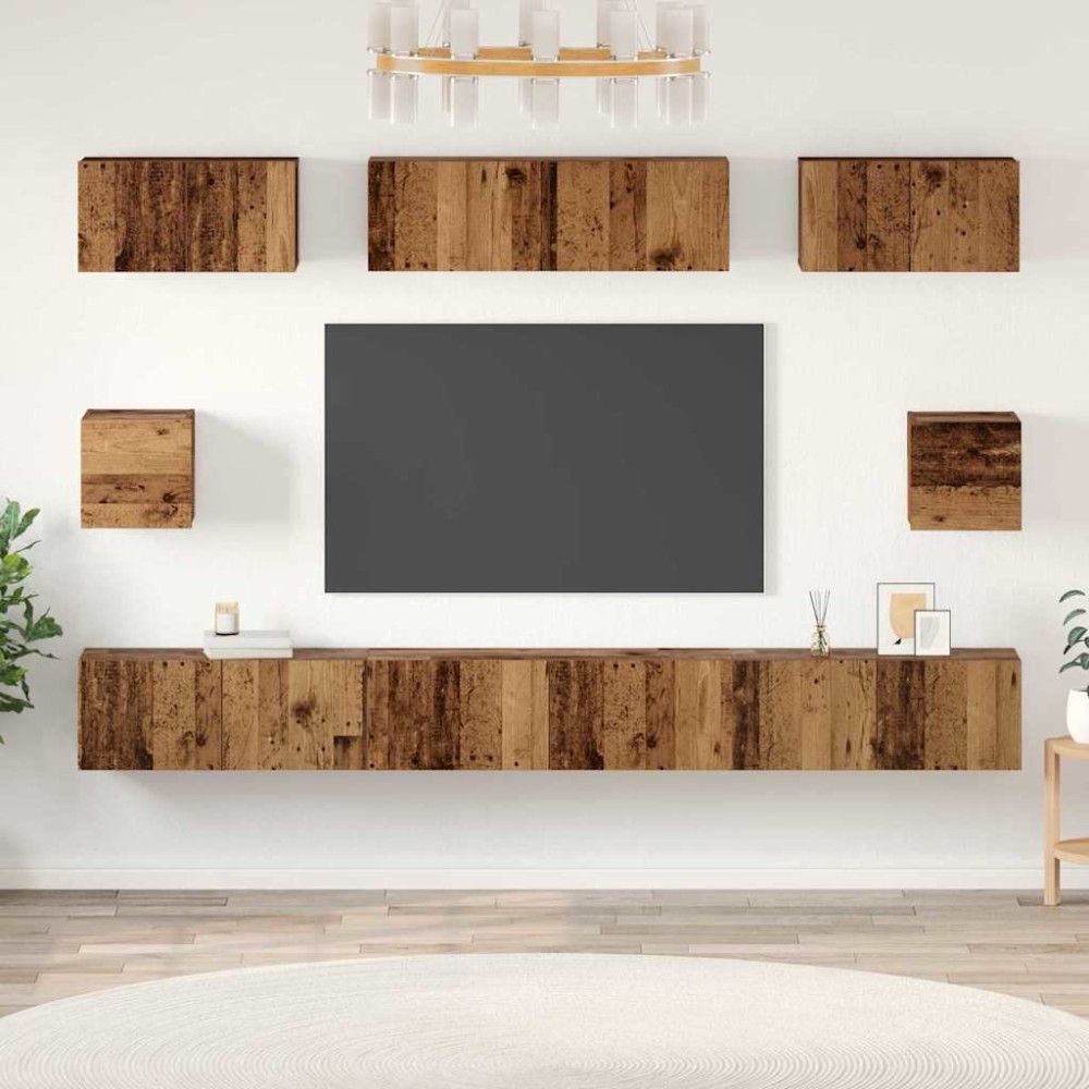 vidaXL Set dulap TV Pe perete 8 pcs Lemn vechi Lemn compozit