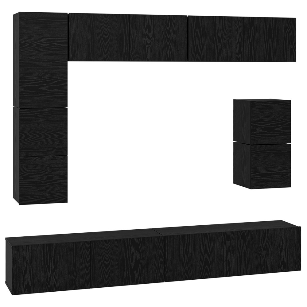 vidaXL Set comodă TV Pe perete 8 pcs Stejar Negru Lemn compozit