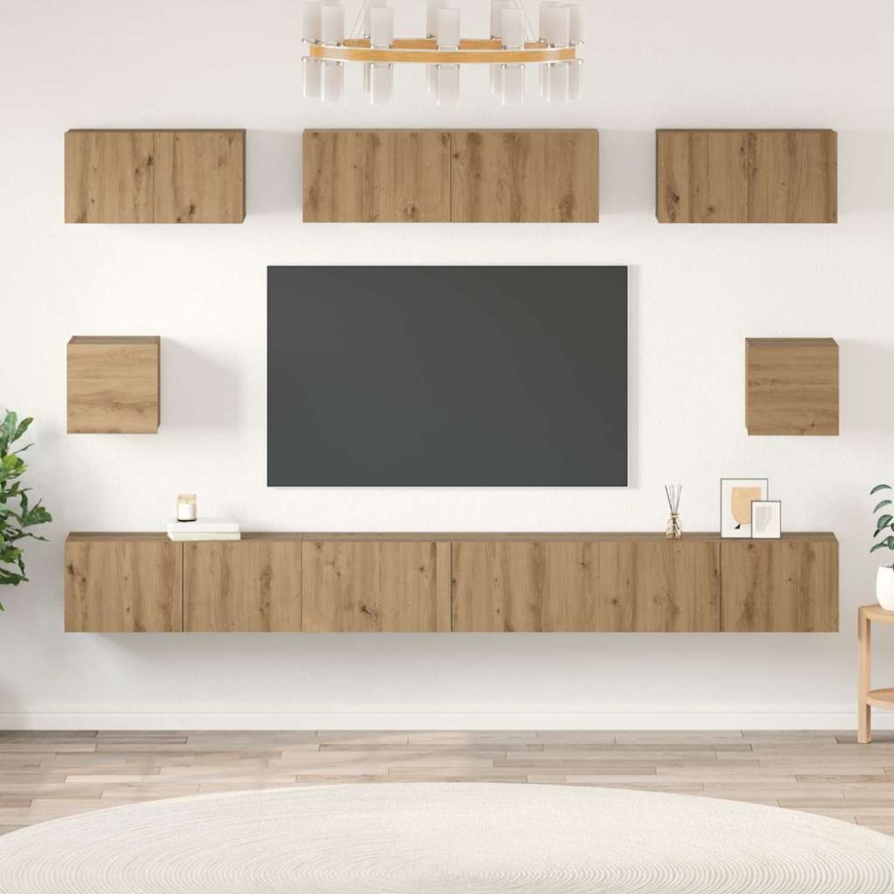 vidaXL Set dulap TV Pe perete 8 pcs stejar artizanal Lemn compozit