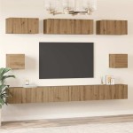 vidaXL Set dulap TV Pe perete 8 pcs stejar artizanal Lemn compozit vidaXL Set dulap TV Pe perete 8 pcs stejar artizanal Lemn compozit