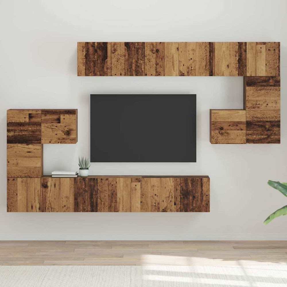 vidaXL Set comodă TV 10 pcs Lemn vechi 60 x 30 x 30 cm Lemn compozit