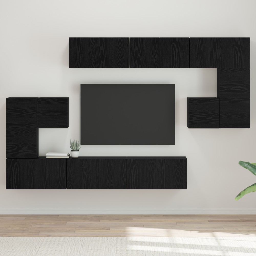 vidaXL Set comodă TV 10 pcs Stejar negru 60 x 30 x 30 cm Lemn compozit