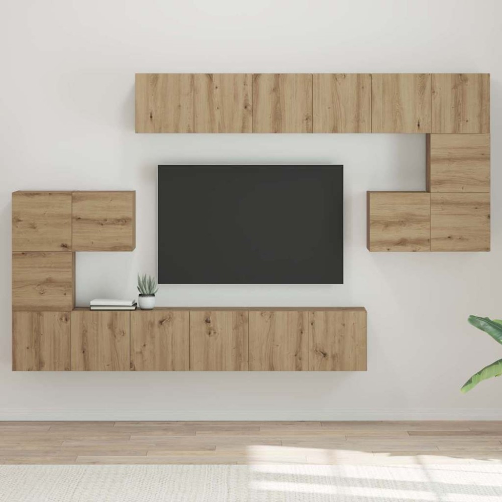 vidaXL Set comodă TV Pe perete 10 pcs stejar artizanal 60 x 30 x 30 cm