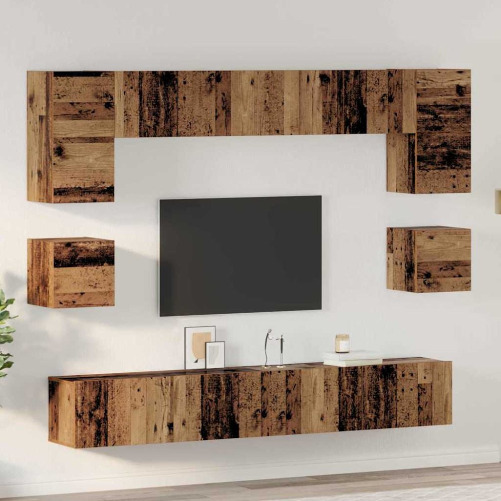 vidaXL Set comodă TV 8 pcs Lemn vechi 100 x 30 x 30 cm Lemn compozit