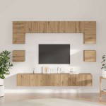 vidaXL Set comodă TV Pe perete 8 pcs stejar artizanal 100 x 30 x 30 cm
