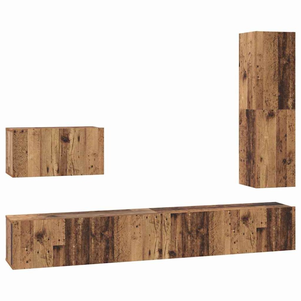 vidaXL Set comodă TV 4 pcs Lemn vechi 30.5 x 30 x 110 cm Lemn compozit