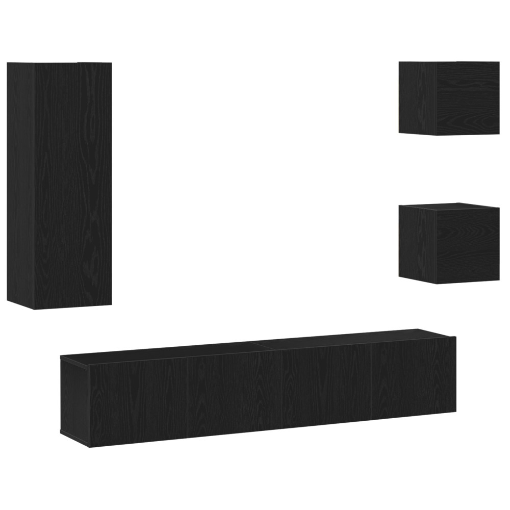 vidaXL Set Cabinet TV Pe perete 5 pcs Stejar negru 160 x 30 x 30.5 cm