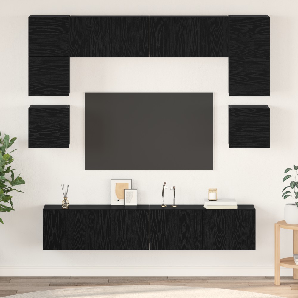 vidaXL Set comodă TV 8 pcs Stejar negru 80 x 30 x 30 cm Lemn compozit