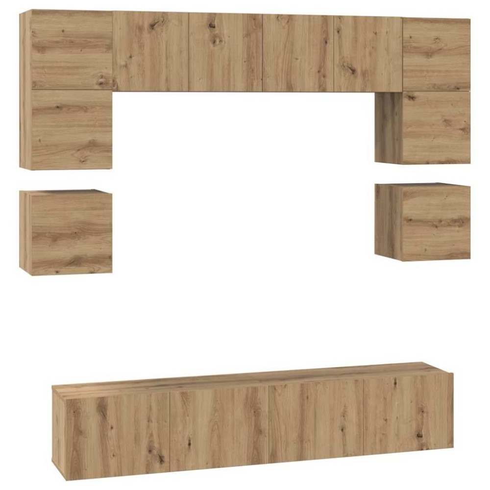 vidaXL Set comodă TV Pe perete 8 pcs stejar artizanal 80 x 30 x 30 cm
