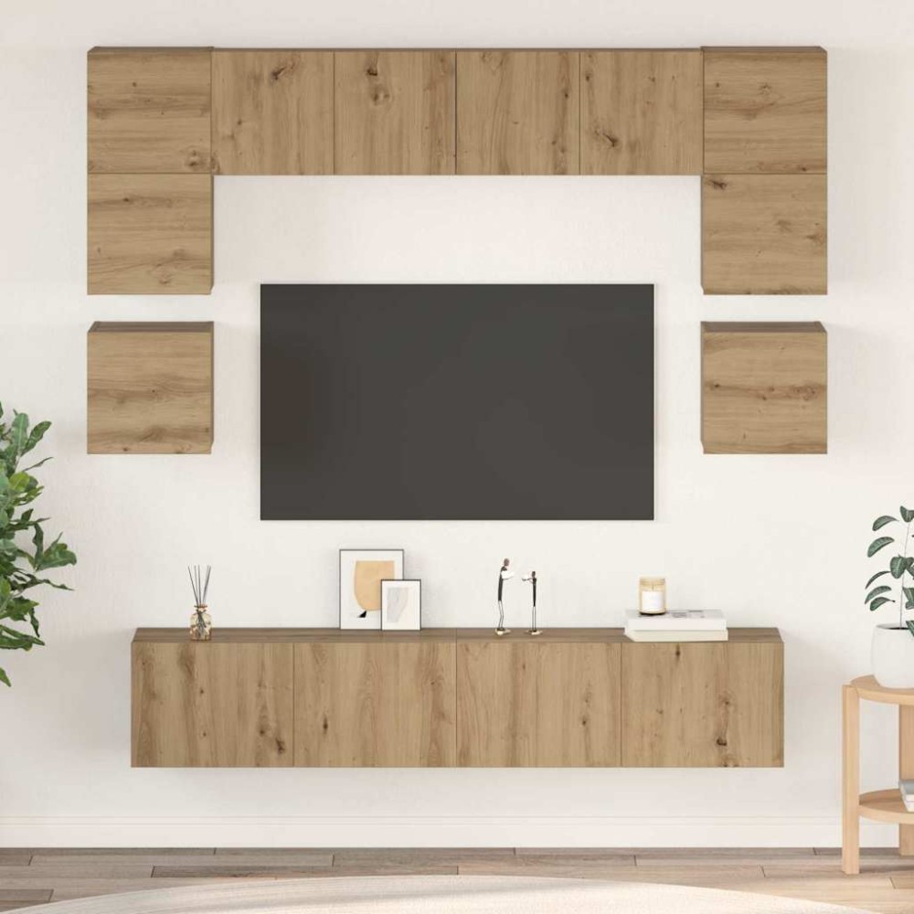 vidaXL Set comodă TV Pe perete 8 pcs stejar artizanal 80 x 30 x 30 cm