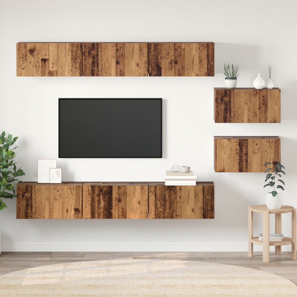 vidaXL Set comodă TV 8 pcs Lemn vechi 60 x 30 x 30 cm Lemn compozit