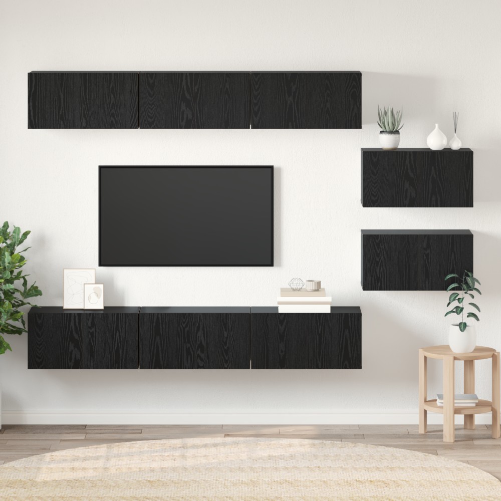 vidaXL Set comodă TV 8 pcs Stejar negru 60 x 30 x 30 cm Lemn compozit