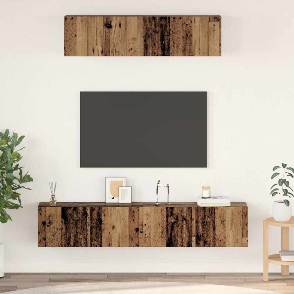 vidaXL Set dulap TV Pe perete 4 pcs Lemn vechi Mediu Lemn compozit