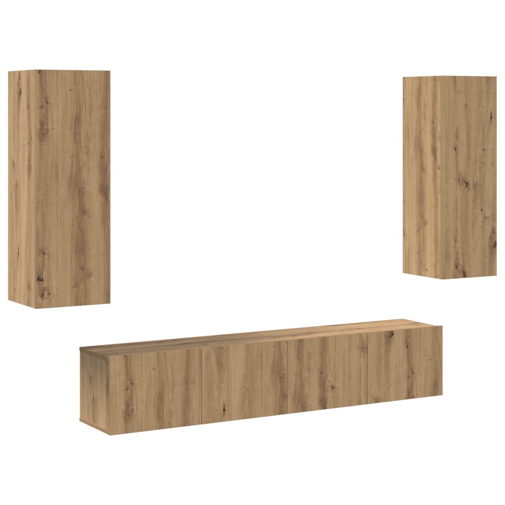 vidaXL Set TV 4 piese, montat pe perete, stejar artisan, lemn prelucrat