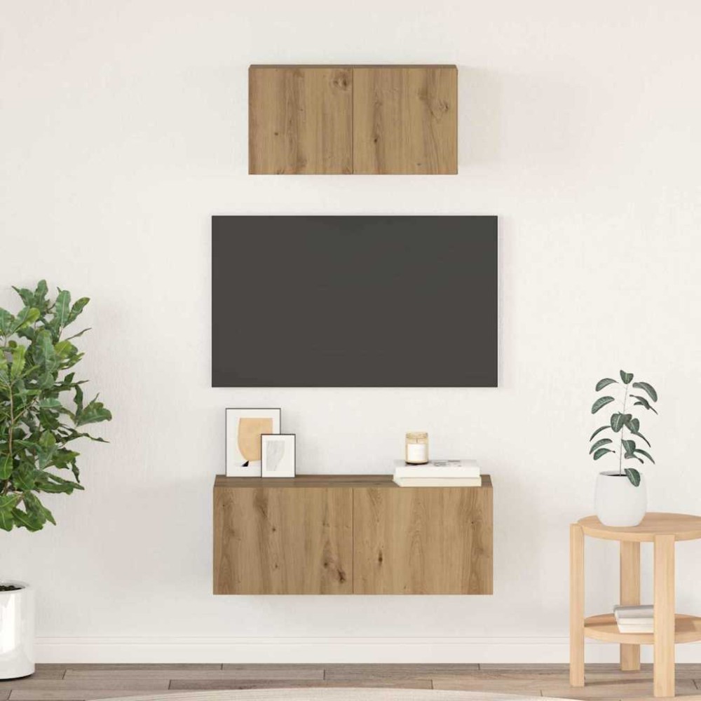 vidaXL Set comodă TV Pe perete 2 pcs stejar artizanal 80 x 30 x 30 cm