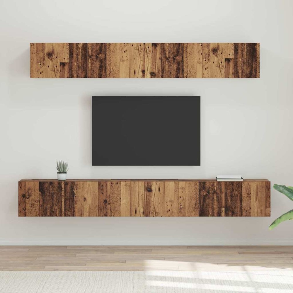 vidaXL Set dulap TV Pe perete 5 pcs Lemn vechi Mediu Lemn compozit