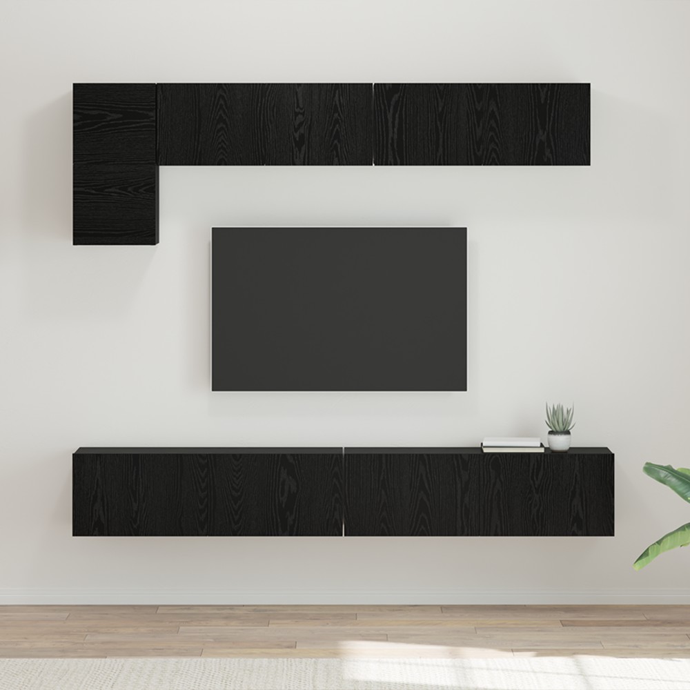 vidaXL Set comodă TV Pe perete 5 pcs Stejar Negru