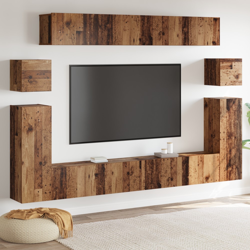 vidaXL Set comodă TV 8 pcs Lemn vechi Mediu 30.5 x 30 x 30 cm