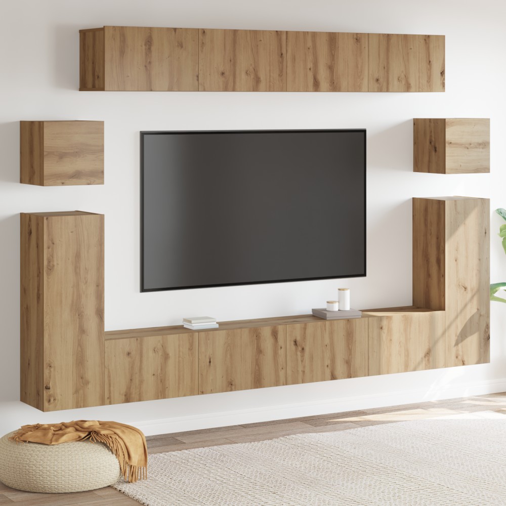 vidaXL Set comodă TV 8 pcs stejar artizanal Mediu Lemn compozit