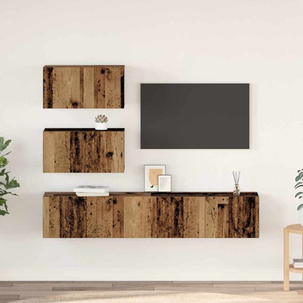 vidaXL Set comodă TV 4 pcs Lemn vechi 80 x 30 x 30 cm Lemn compozit