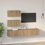 vidaXL Set comodă TV Pe perete 4 pcs stejar artizanal 80 x 30 x 30 cm vidaXL Set comodă TV Pe perete 4 pcs stejar artizanal 80 x 30 x 30 cm