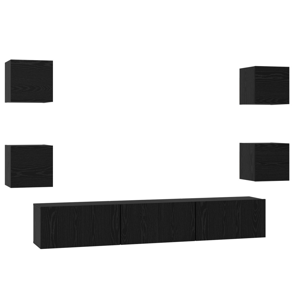 vidaXL Set comodă TV 7 pcs Stejar negru Mediu 180 x 30 x 30 cm