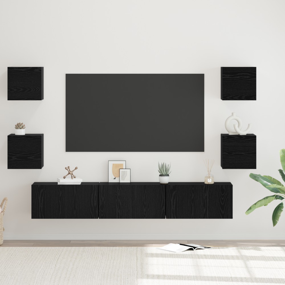 vidaXL Set comodă TV 7 pcs Stejar negru Mediu 180 x 30 x 30 cm