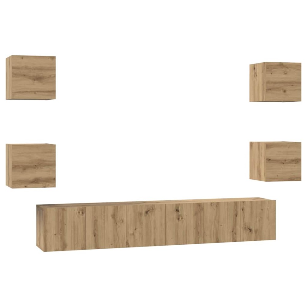 vidaXL Set comodă TV Pe perete 7 pcs stejar artizanal 60 x 30 x 30 cm