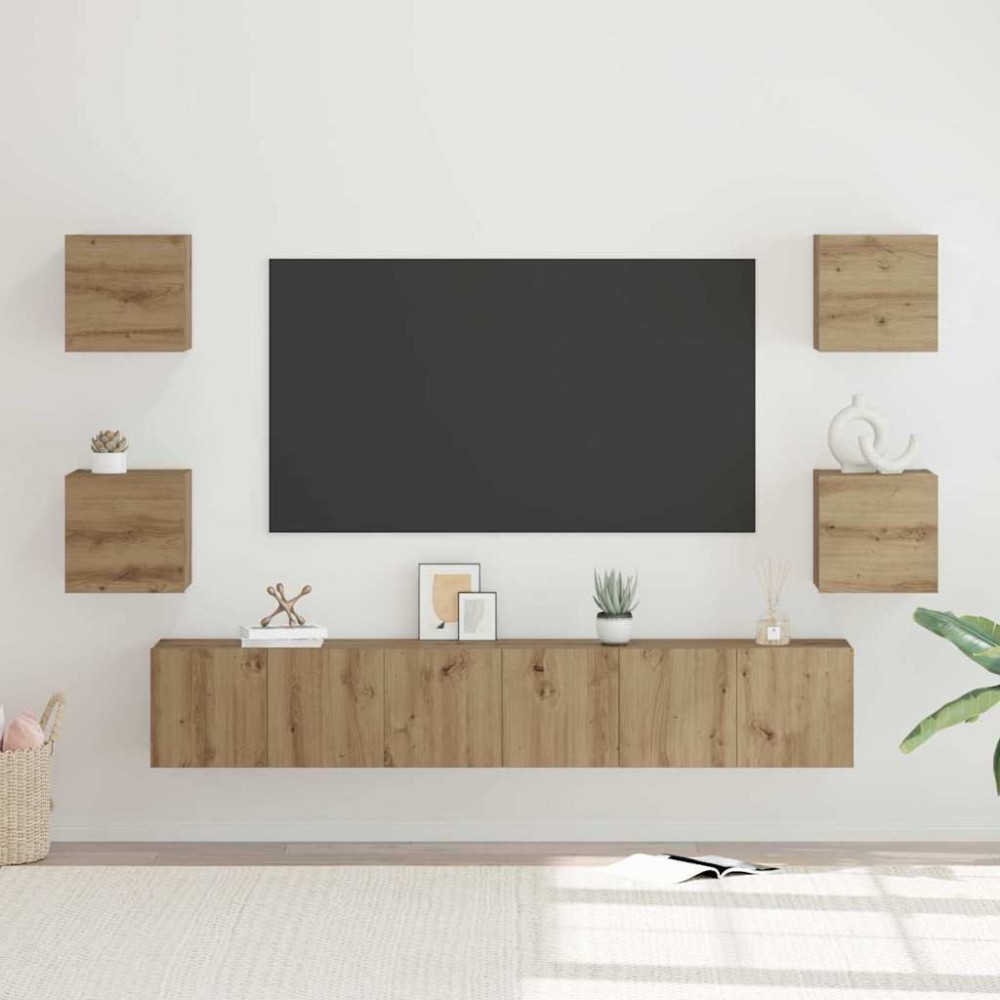 vidaXL Set comodă TV Pe perete 7 pcs stejar artizanal 60 x 30 x 30 cm