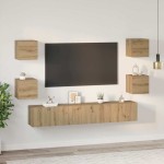 vidaXL Set comodă TV Pe perete 7 pcs stejar artizanal 60 x 30 x 30 cm vidaXL Set comodă TV Pe perete 7 pcs stejar artizanal 60 x 30 x 30 cm