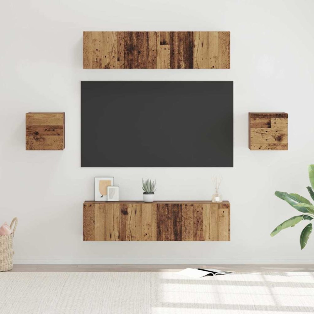 vidaXL Set comodă TV Pe perete 6 pcs Lemn vechi Lemn compozit