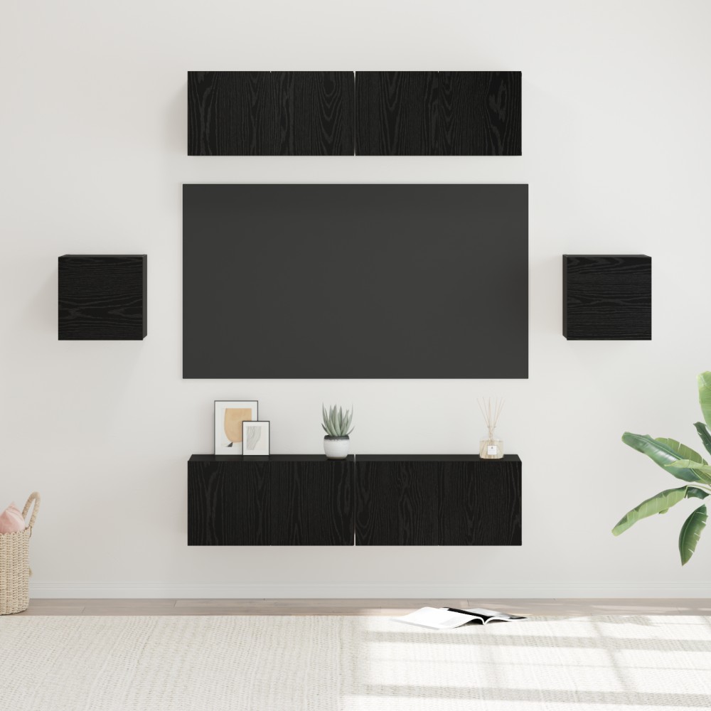 vidaXL Set comodă TV Pe perete 6 pcs Stejar negru Lemn compozit