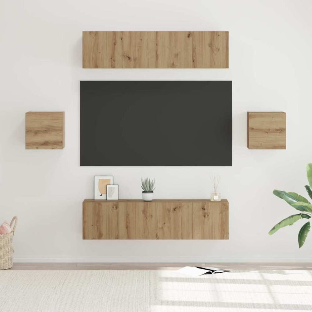 vidaXL Set comodă TV Pe perete 6 pcs stejar artizanal Lemn compozit