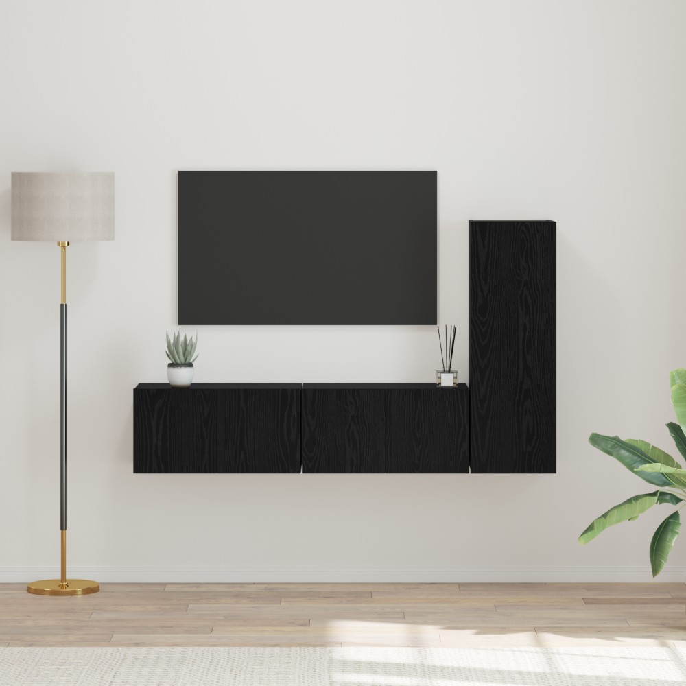 vidaXL Set comodă TV 3 pcs Stejar negru 160 x 30 x 30 cm Lemn compozit