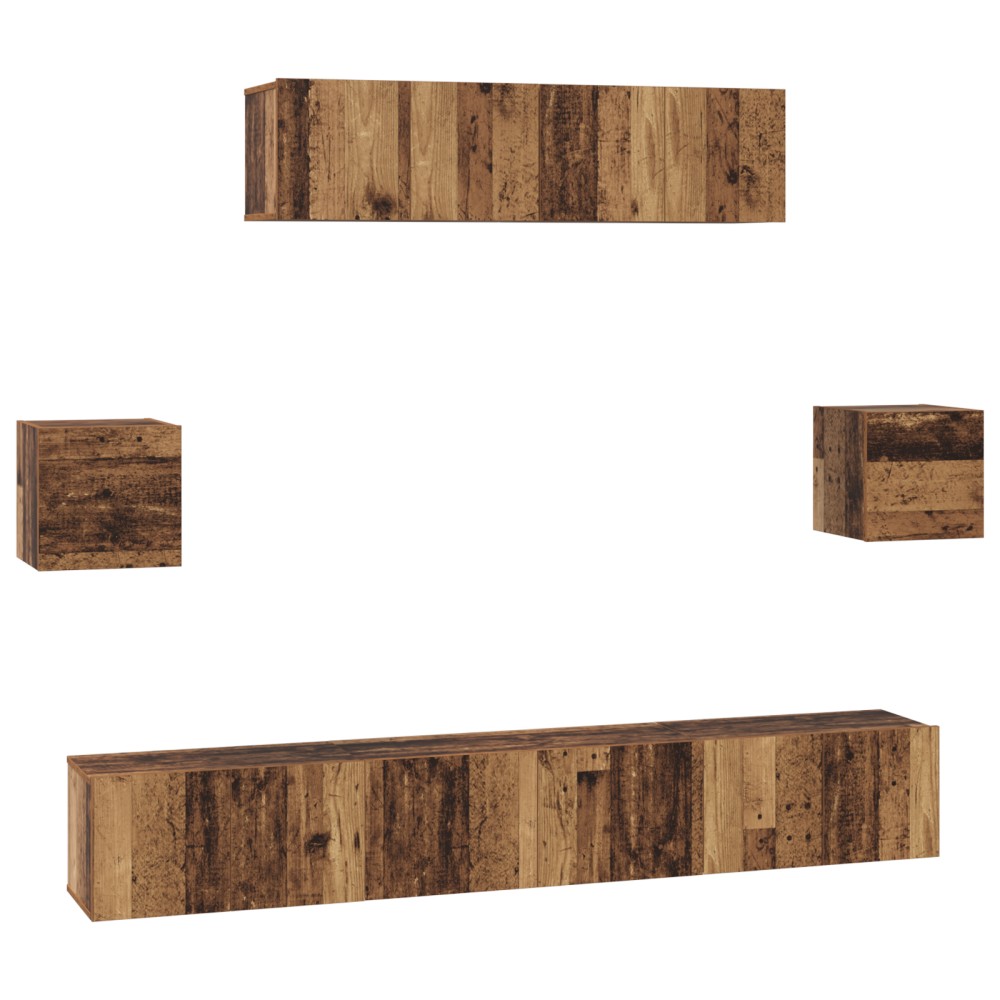 vidaXL Set comodă TV 7 pcs Lemn vechi 80 x 30 x 30 cm Lemn compozit