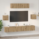 vidaXL Set comodă TV Pe perete 7 pcs stejar artizanal 80 x 30 x 30 cm vidaXL Set comodă TV Pe perete 7 pcs stejar artizanal 80 x 30 x 30 cm