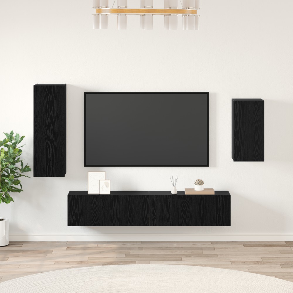 vidaXL Set comodă TV Pe perete 4 pcs Stejar negru 30.5 x 30 x 90 cm