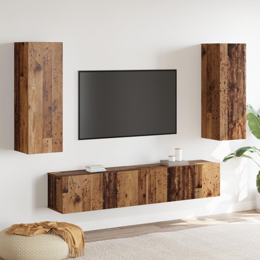 vidaXL Set de dulap TV de 4 piese, montat pe perete, din lemn vechi prelucrat