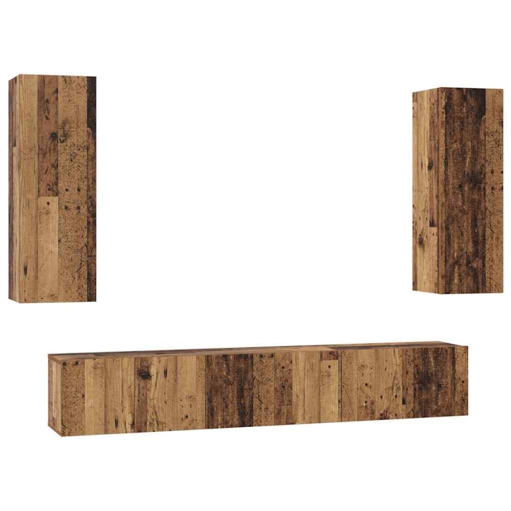 vidaXL Set comodă TV 4 pcs Lemn vechi 30.5 x 30 x 90 cm Lemn compozit