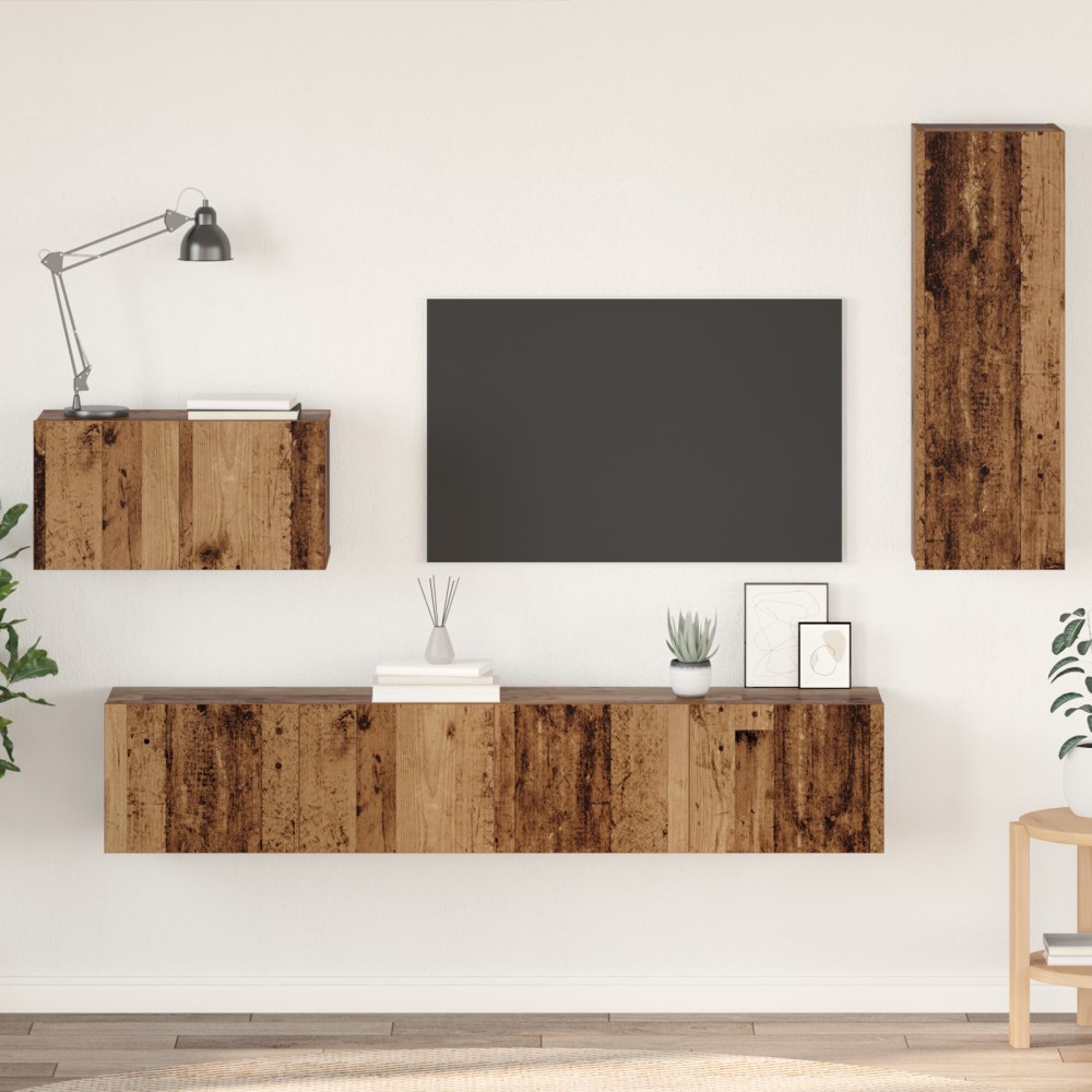 vidaXL Dulap pentru TV pe Perete 4 pcs Lemn vechi 200 x 30 x 30 cm