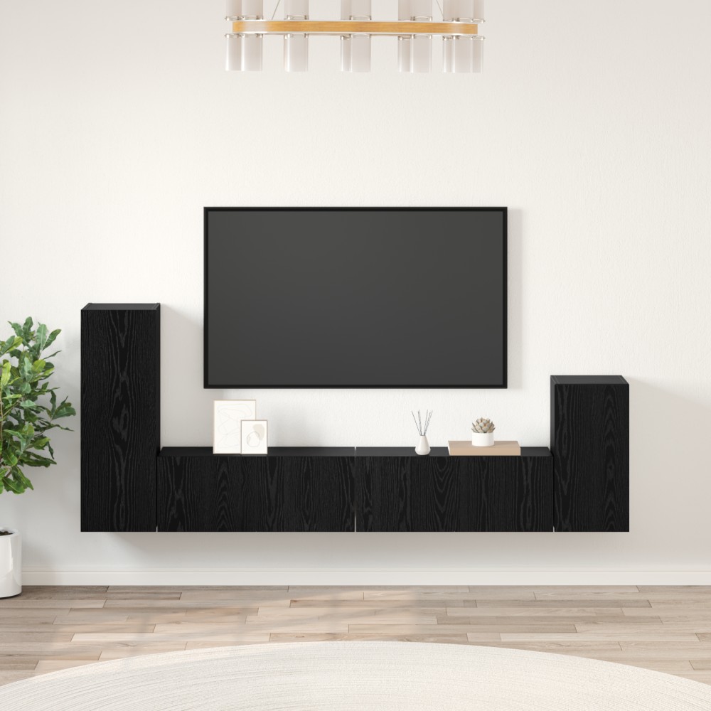 vidaXL Dulap pentru TV pe Perete 4 pcs Stejar negru Lemn compozit