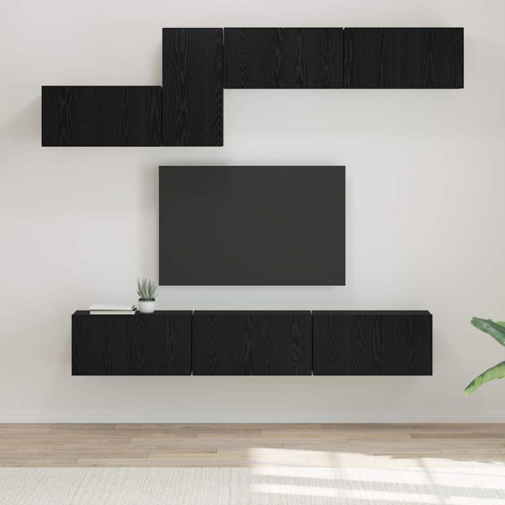 vidaXL Set comodă TV 7 pcs Stejar negru 60 x 30 x 30 cm Lemn compozit