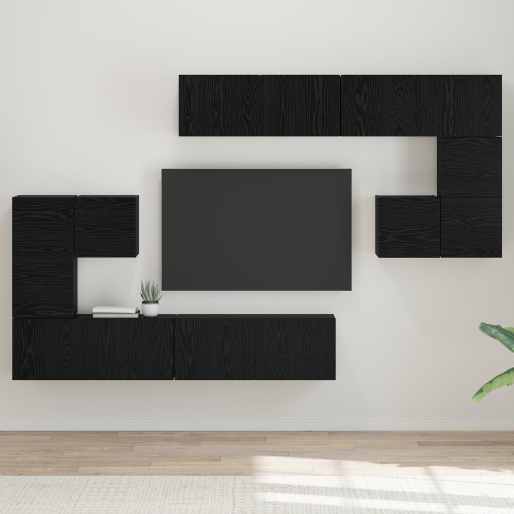 vidaXL Set comodă TV Pe perete 8 pcs Stejar negru