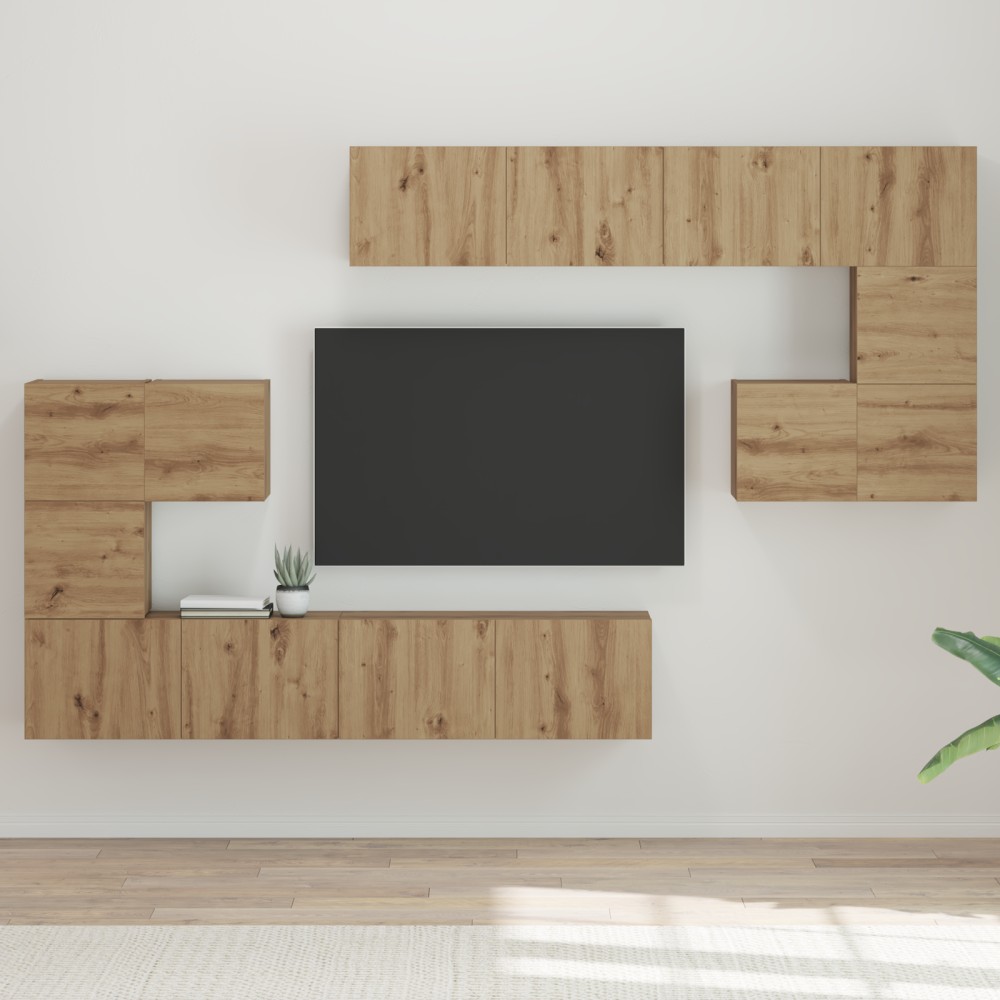 vidaXL Set comodă TV Pe perete 8 pcs stejar artizanal