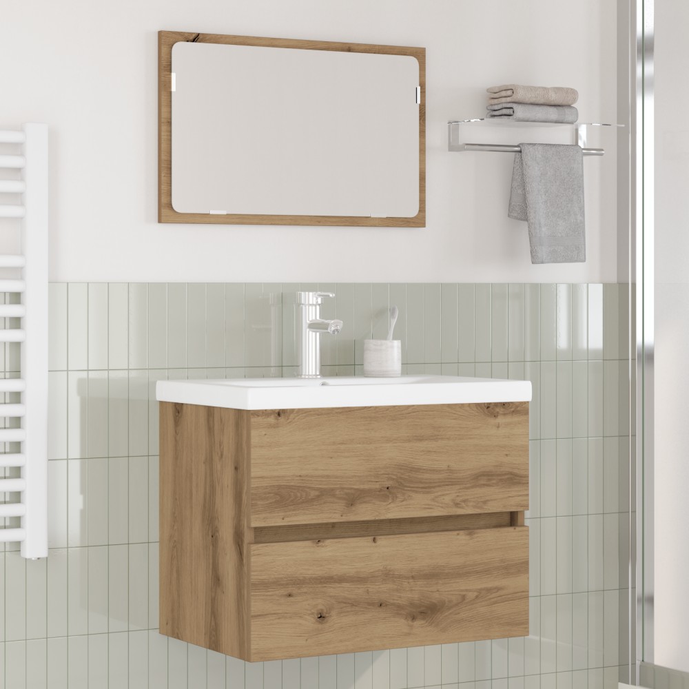 vidaXL Set de mobilier pentru baie Pe perete 3 pcs Stejar negru