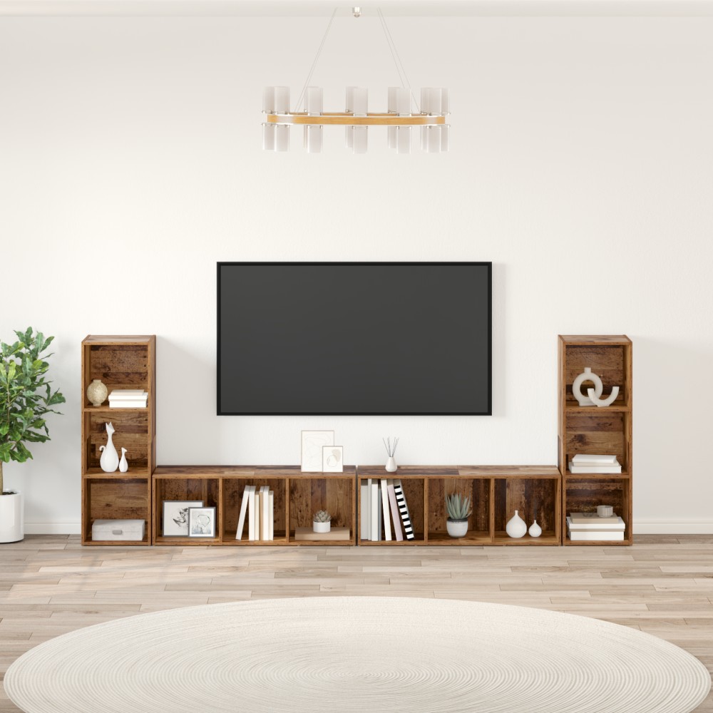 vidaXL Cabinet TV 4 pcs Lemn vechi 37 x 35 x 107.5 cm Lemn stratificat