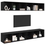 vidaXL Dulap pentru TV pe Perete 4 pcs Stejar negru 37 x 37 x 107.5 cm