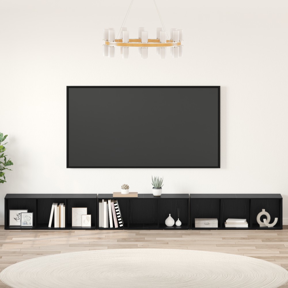 vidaXL Cabinet TV 3 pcs Stejar negru 37 x 35 x 107.5 cm